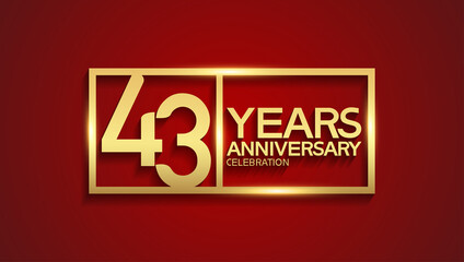 43 years anniversary logotype with golden color in square. vector can be use for template, greeting card, invitation and celebration event