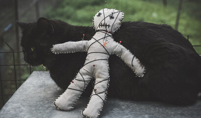 Voodoo Magic. Witchcraft with a doll. Concept of magic.