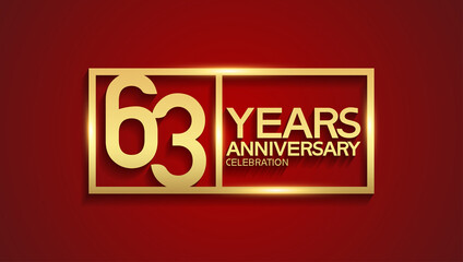 63 years anniversary logotype with golden color in square. vector can be use for template, greeting card, invitation and celebration event