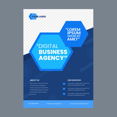 Digital Business Agency Flyer Or Template Design In Blue And White Color.