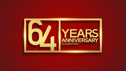 64 years anniversary logotype with golden color in square. vector can be use for template, greeting card, invitation and celebration event