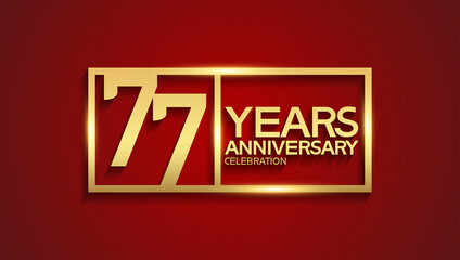 77 years anniversary logotype with golden color in square. vector can be use for template, greeting card, invitation and celebration event