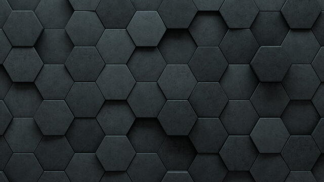 3D, Concrete Wall background with tiles. Futuristic, tile Wallpaper with Polished, Hexagonal blocks. 3D Render