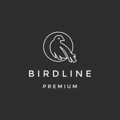 simple bird logo line art on black background