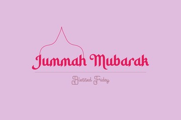 Jummah Mubarak glowing pink Arabic style typography vector design and crescent. also can use for the card, background, banner, wallpaper, and cover. the mean is Blessed Holy Friday. 