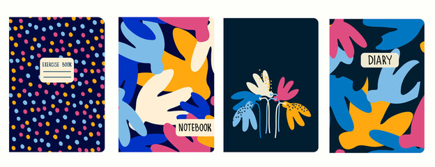 Obraz na płótnie Canvas Cover page vector templates with fantasy flowers and dotted pattern. Headers isolated and replaceable