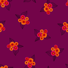 Pink orange purple floral seamless pattern. Painted flowers repeating background. Seamless surface pattern design for textile, fashion, fabric, wallpaper, summer.