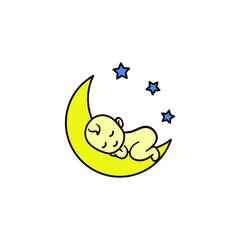 The baby sleeps on a moon. Baby sleeping on moon. Sweet dream illustration. White background. 
