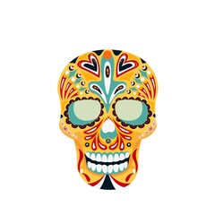Skull vector icon, Calavera badge, Mexican symbol of the Day of the Dead.
