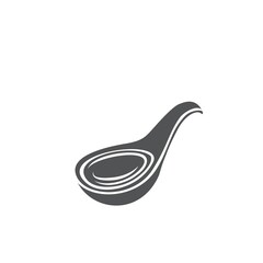 Ceramic spoon or scoop for soup or sauce glyph monochrome icon for design cooking Chinese, Japanese or other oriental cuisine. Vector illustration.