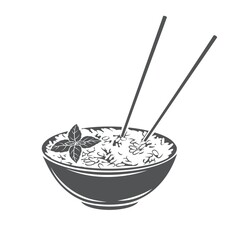 Rice bowl with chinese vertical chopsticks glyph monochrome icon for asian food menu. Chinese cuisine vector illustration.