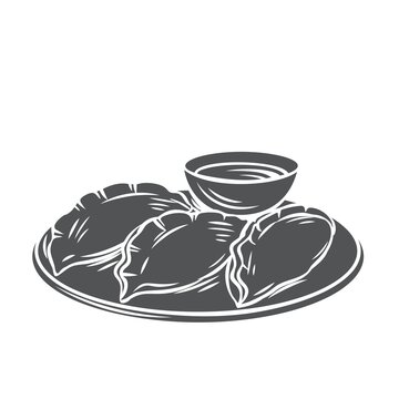 recommend clip art: Dumplings chinese cuisine glyph monochrome icon. Asian food engraved vector illustration.