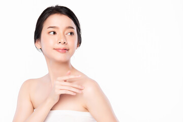 Beautiful young asian woman with clean fresh skin on white background, Face care, Facial treatment, Cosmetology, beauty and spa, Asian women portrait