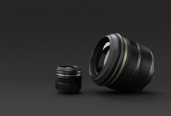 Fototapeta na wymiar Realistic camera lens with reflections 3D Rendering.