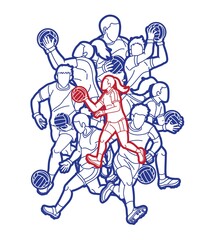 Group of Gaelic Football Male and Female Players Sport Action Cartoon Graphic Vector