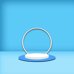 Blue empty podium stage with circle