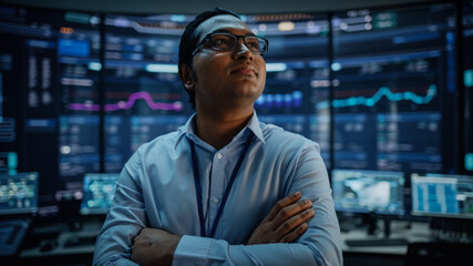 Portrait of Professional Indian IT Technical Support Specialist or Software Developer Crossing Arms...