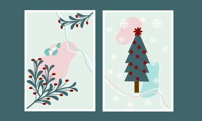 Fototapeta na wymiar Set two pieces of happy new year and Christmas wall art. Marry Christmas wall decor. Christian wall Decorations. Can use for card, template, background and poster.