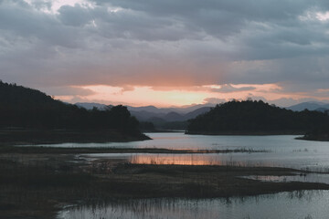 beautiful blue sky high peak mountains green forest guiding for backpacker camping backpacking hiking idea long weekend at waterfall river lake national park Kanchanaburi Thailand