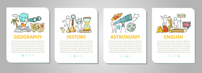Vector set of mobile app onboarding screens about education