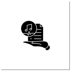 Fototapeta premium Work ownership glyph icon. Music. Copyright.Control intellectual property in creative environment. Digitalization concept.Filled flat sign. Isolated silhouette vector illustration