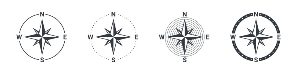 Compass set icons. Navigation equipment sign. Wind rose icon. Vector illustration - obrazy, fototapety, plakaty