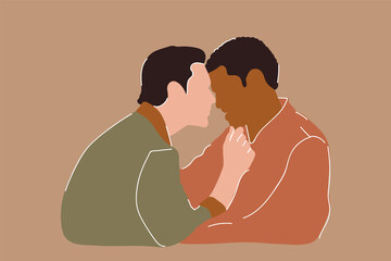 A couple of men are lovers. Caring for each other in marriage, same-sex couples, their equality. Gay, Lesbian, Transgender. Vector illustration