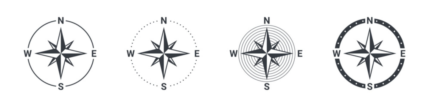 Compass set icons. Navigation equipment sign. Wind rose icon. Vector illustration