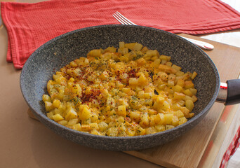 Patatesli yumurta - fried potatoes with eggs and spices.Turkish cuisine.