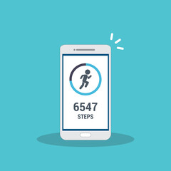Fitness tracking app on mobile phone. Run tracker, walk steps counter.