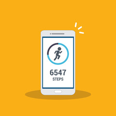 Fitness tracking app on mobile phone. Run tracker, walk steps counter.