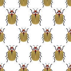 seamless pattern with cartoon potato beetle on white