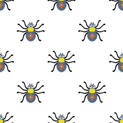 seamless pattern with cartoon spider on white