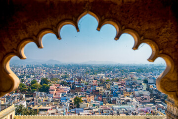 Palace window view over Udaipur India.