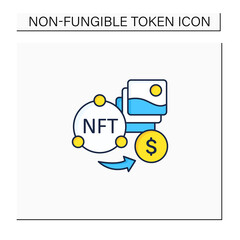 NFT fun color icon. Selling digital arts. Receiving money for sale intellectual property.Digitalization concept. Isolated vector illustration