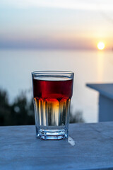 coca cola drink and sprite on the counter at sunset, lockdown