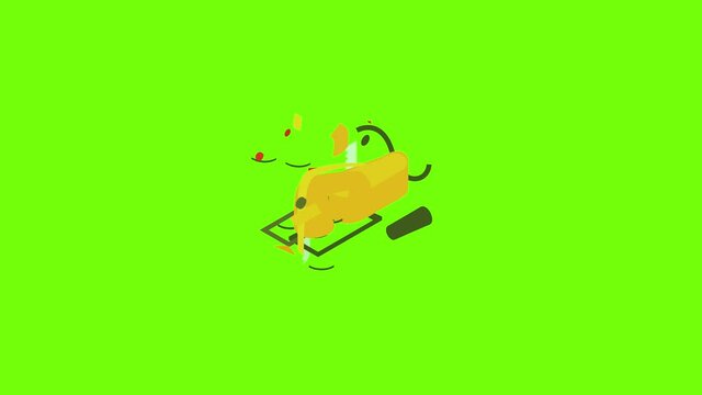 Electric jigsaw icon animation cartoon object on green screen background