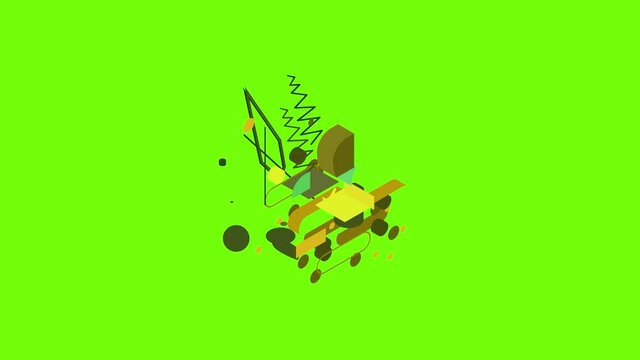 Wrecking ball crane icon animation cartoon object on green screen background
