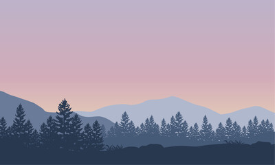 Bright morning atmosphere with beautiful mountain views from the edge of the city. Vector illustration