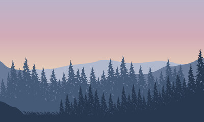 Realistisch panoramisch uitzicht op de bergen met het bos in de ochtend vanuit de buitenwijken. vector illustratie