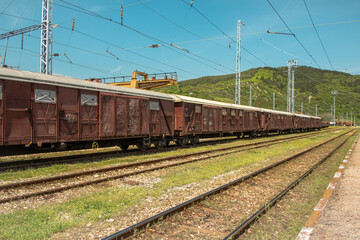 Fototapeta na wymiar Railway track with freight trains and nature