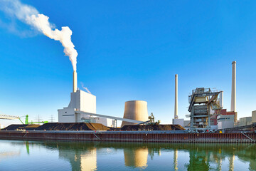 Steam power plant in Karlsruhe in Germany used for generation of electricity and district heating...