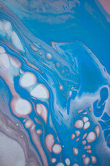 Bright blue paint texture, fluid art paint closeup, blue, pink and white abstract acrylic painting, water texture, acrylic pouring technique