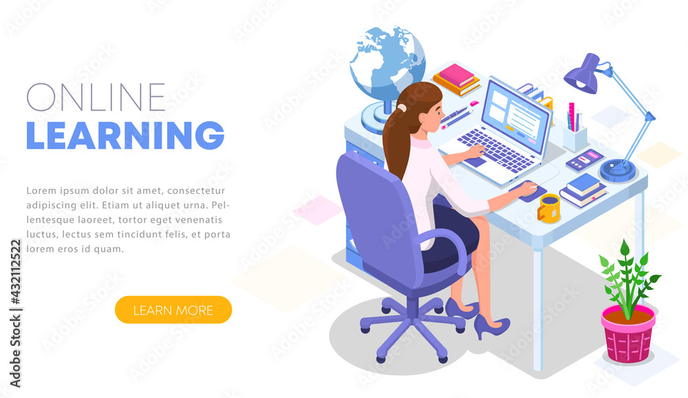 Wall mural modern flat design isometric concept of online learning. landing page template. student character si