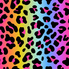 Rainbow leopard vector seamless pattern. Neon gradient © xenial
