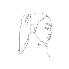 Woman Head Continuous One Line Vector Drawing. Style Template with Abstract Female Face. Modern Minimalist Simple Linear Style. Beauty Fashion Design