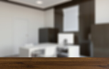 Background with empty table. Flooring. Modern office Cabinet.  3D rendering.   Meeting room