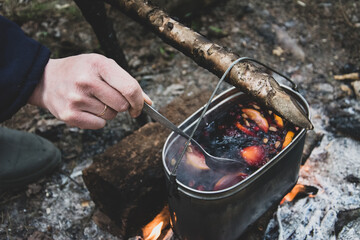 Mulled wine on the fire