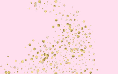 Yellow Dust Rich Pink Background. Happy Shine Postcard. Golden Confetti Paper Design. Dot Vector Wallpaper.
