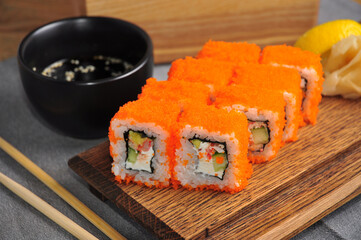 California roll with crab avocado cream cheese and caviar